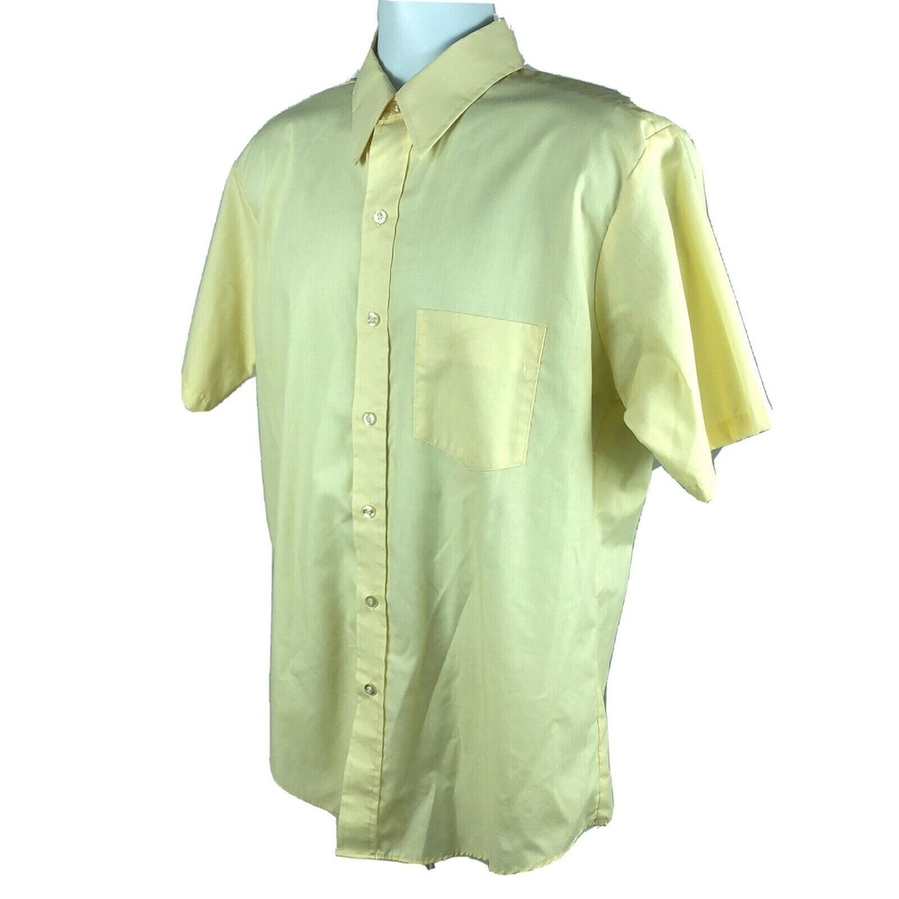 Dee Cee Men's Button Front Shirt Size 16-L-16.5 Yellow Dress Tail Perm Press - Picture 2 of 7